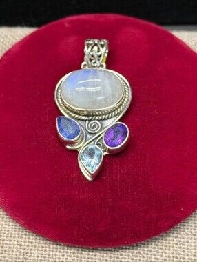 Sterling Silver Rainbow Moonstone Blue Topaz Amethyst Tanzanite Pendant